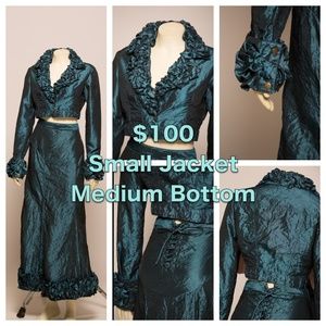 Teal vintage style silk jacket and skirt Steampunk
